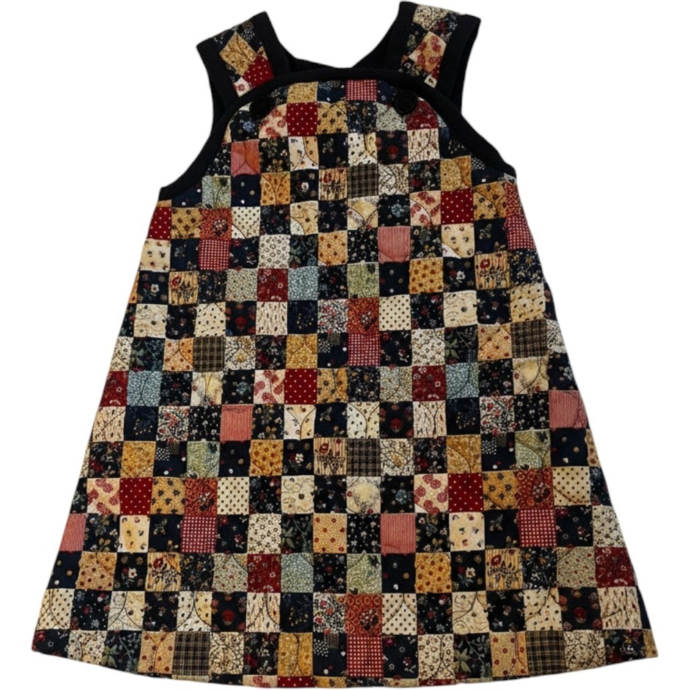 Meadowbank Vintage 80s Kids Patchwork Quilted Jumper Dress Multi Color Size 4